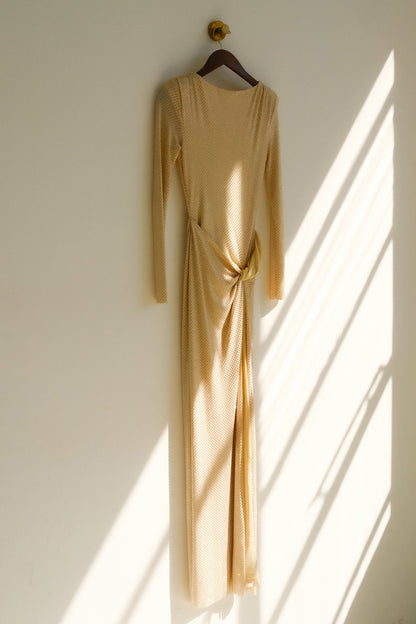Deanna Long Sleeve Diamante Maxi Dress - Gold