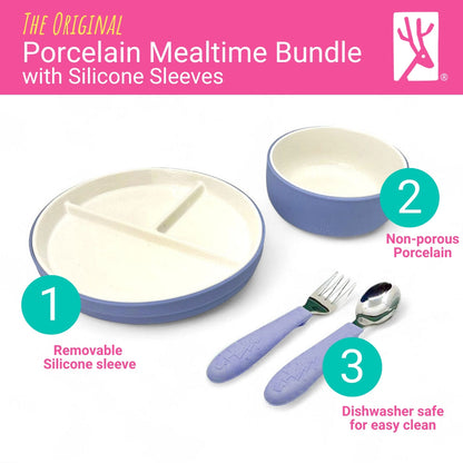 Elk and Friends Kids Porcelain Mealtime Bundle | Normal Sleeves | Sage/MistyBlue