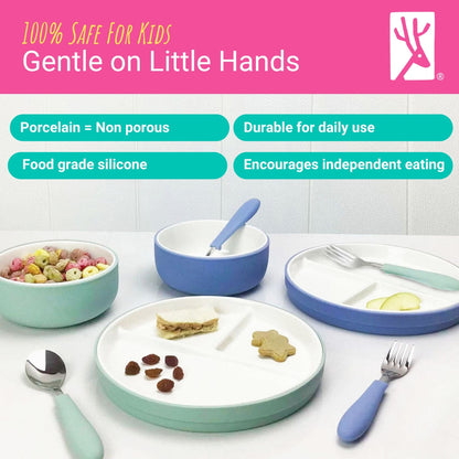 Elk and Friends Kids Porcelain Mealtime Bundle | Normal Sleeves | Blush/Sage