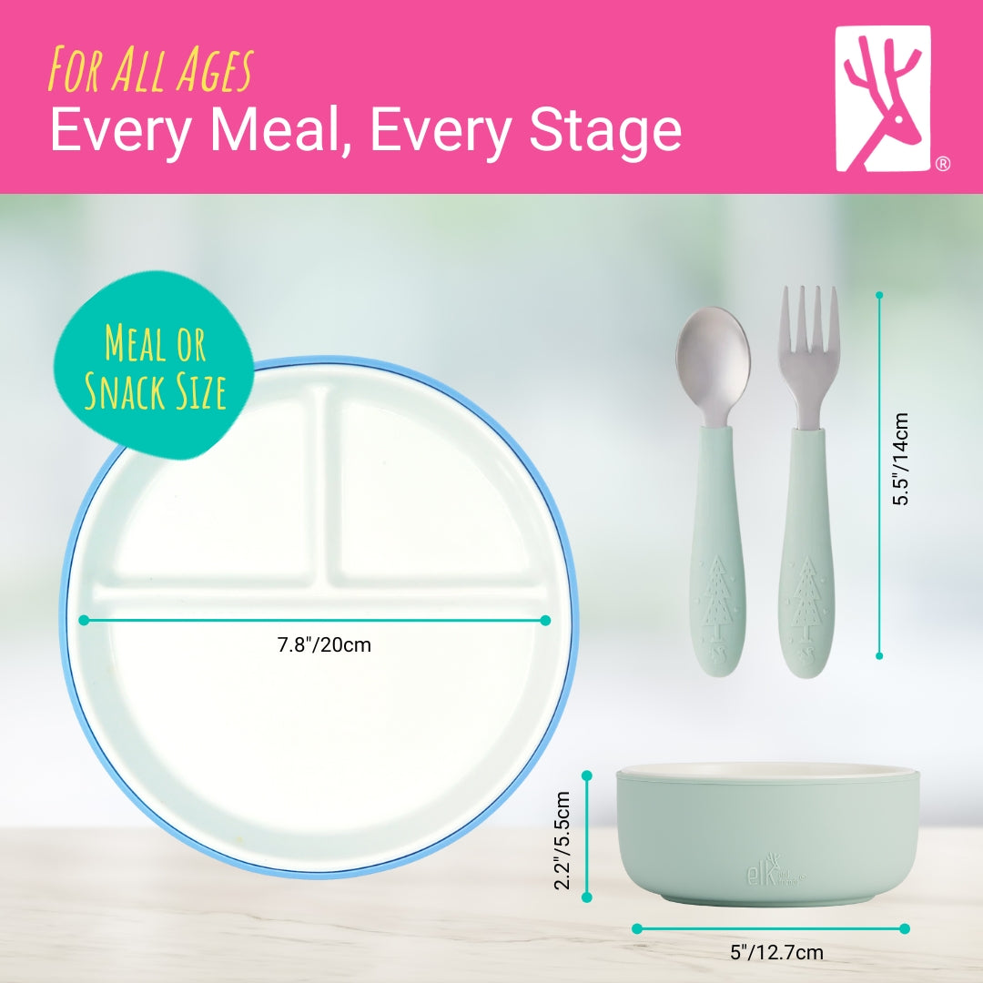 Elk and Friends Kids Porcelain Mealtime Bundle | Normal Sleeves | Blush/Sage