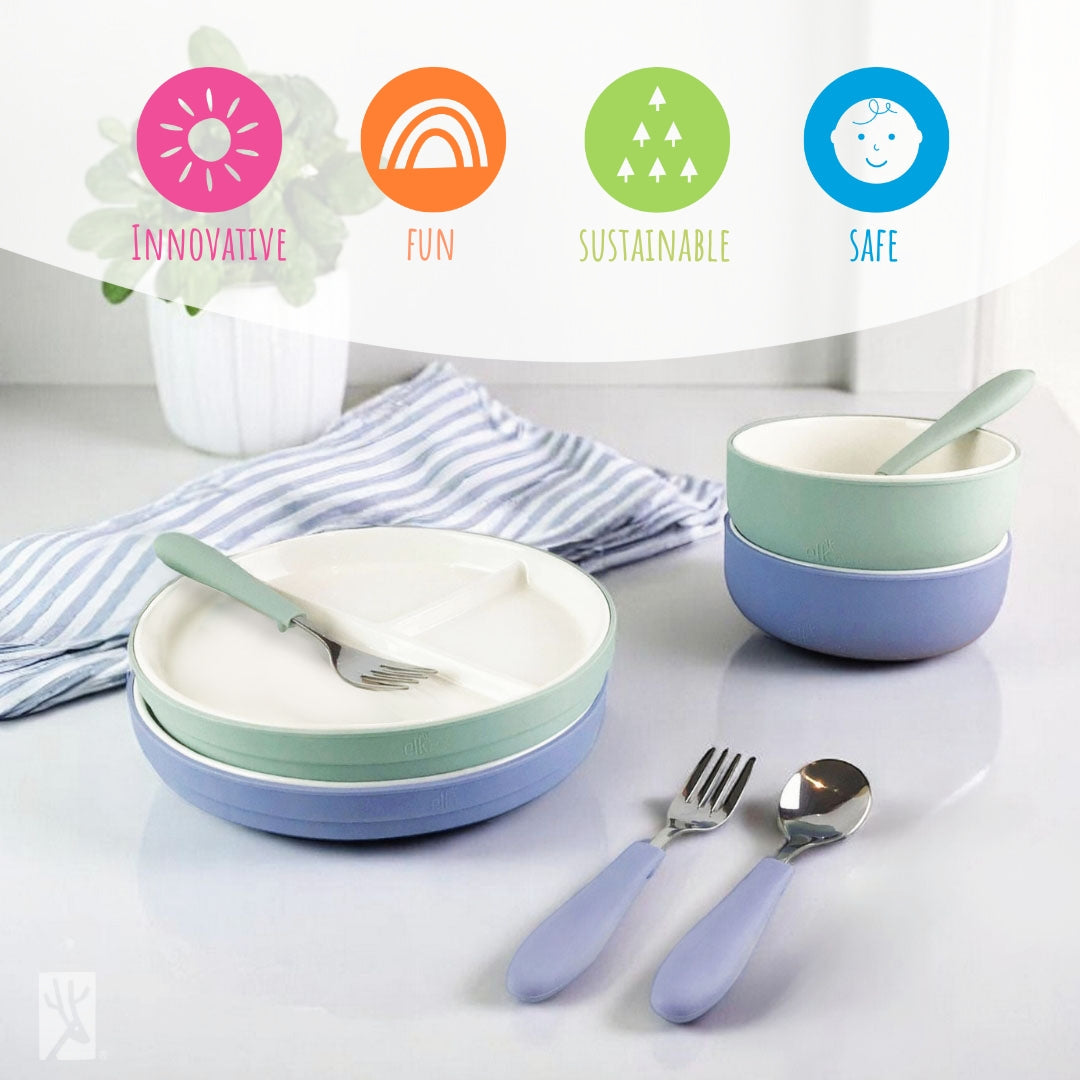Elk and Friends Kids Porcelain Mealtime Bundle | Normal Sleeves | Blush/Sage