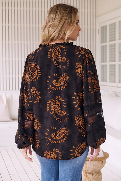 JAASE - Eliza Blouse: Frill Collar Button Down Lace Detailed Blouse in Milan Print