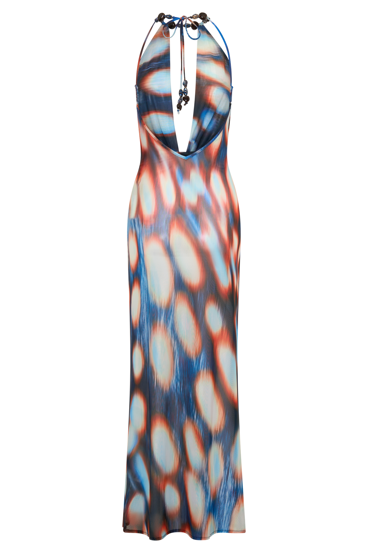 Ethel Mesh Cowl Plunge Maxi - Blue Abstract Print