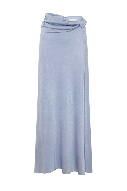 Adrienne Lurex Knot Maxi Skirt - Pastel Blue