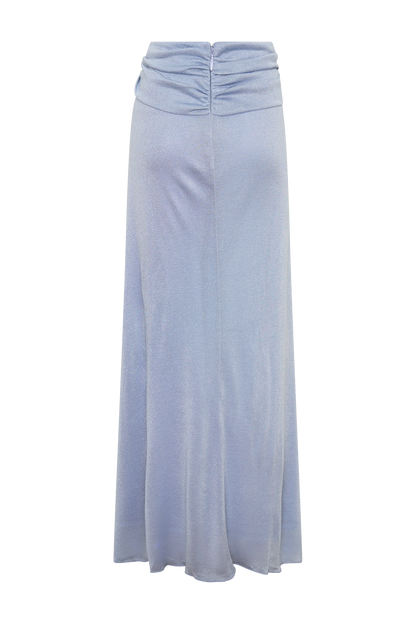 Adrienne Lurex Knot Maxi Skirt - Pastel Blue