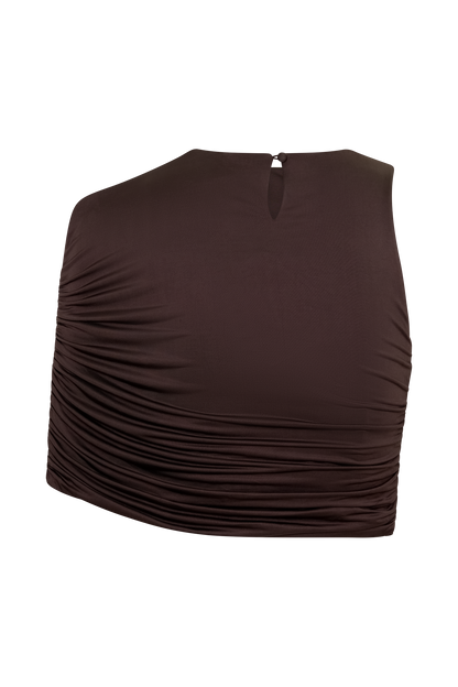 Adrienne One Shoulder Slinky Top - Chocolate