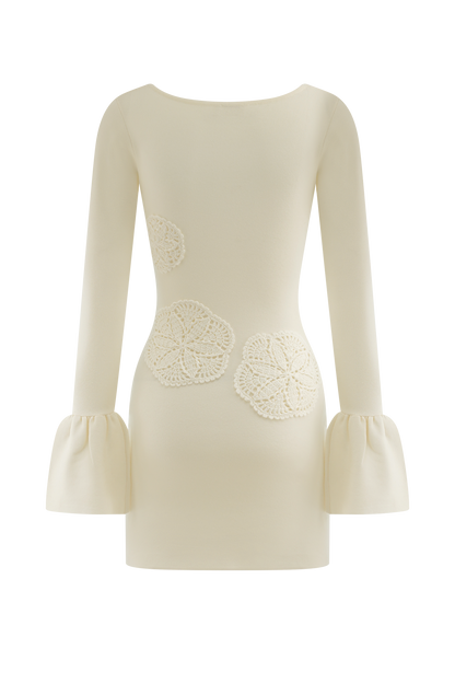 Amari Knit Crochet Knit Mini Dress - Ivory