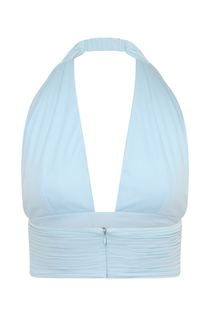 Amaris Sleeveless Plisse Halter Top - Pale Blue