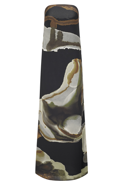 Amaya Strapless Chiffon Maxi Dress - Green Fluid Reverie Print