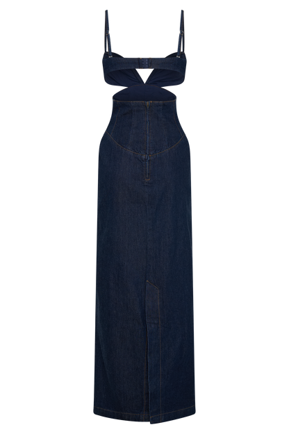 Amila Denim Cupped Maxi Dress - Indigo Blue