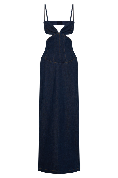 Amila Denim Cupped Maxi Dress - Indigo Blue