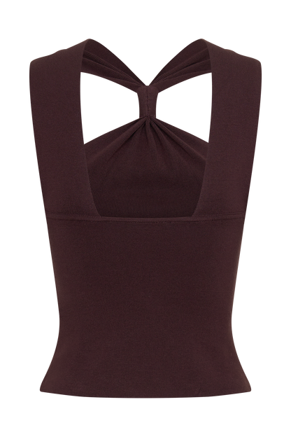 Angelika Twist Front Knit Top - Chocolate