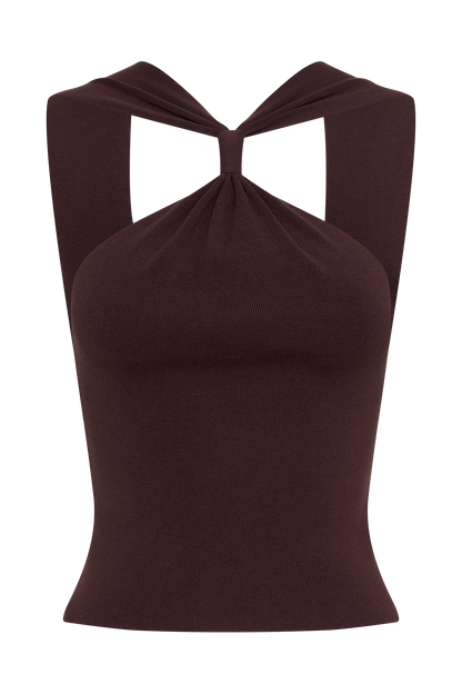 Angelika Twist Front Knit Top - Chocolate
