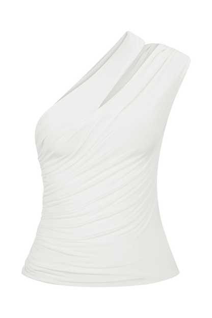 Anna One Shoulder Modal Top - White