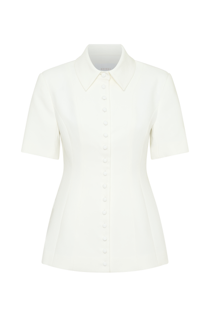 Ariella Button Up Short Sleeves Top - White