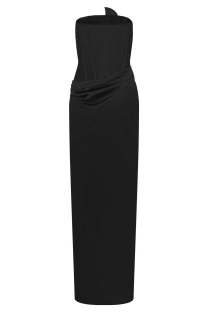 Asha Floral Mesh And Satin Maxi Dress - Black