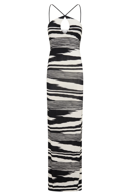 Ashtin Cross Front Knit Maxi Dress - Linear Shift Print