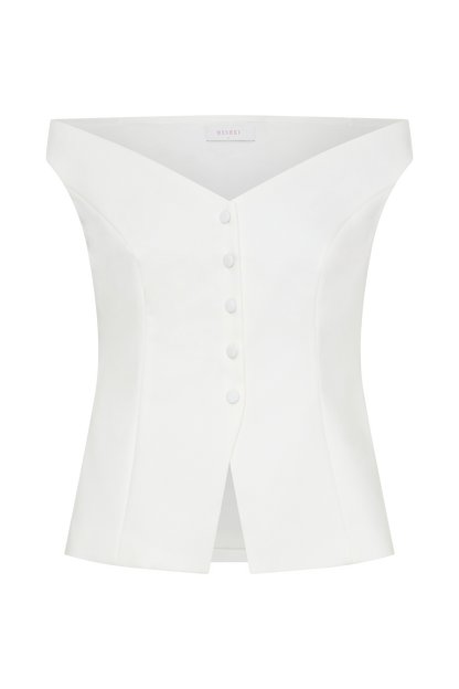 Billie Off Shoulder Sleeveless Button Top - White