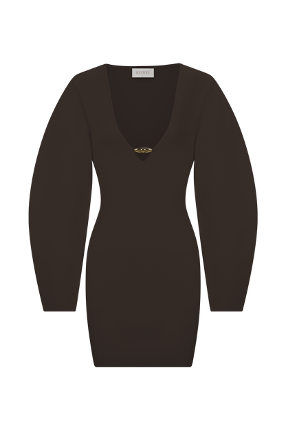 Billy Balloon Sleeve Knit Mini Dress - Dark Chocolate