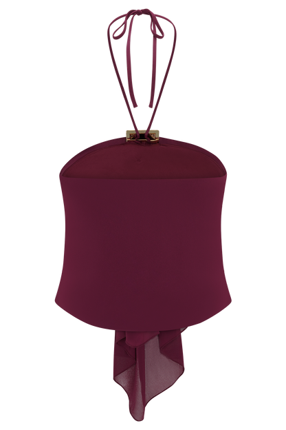 Celina Chiffon Halter Top With Hardware - Cherry Red