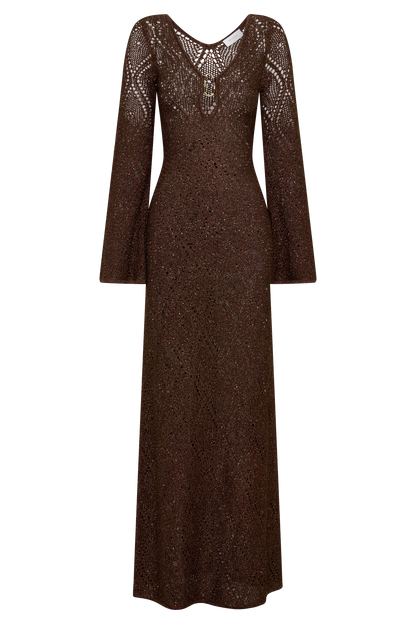Chelsea Lurex Crochet Maxi Dress - Bronze