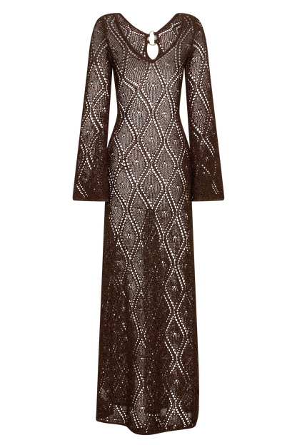 Chelsea Lurex Crochet Maxi Dress - Bronze