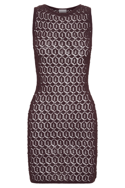 Cherly Knit Crochet Mini Dress - Chocolate