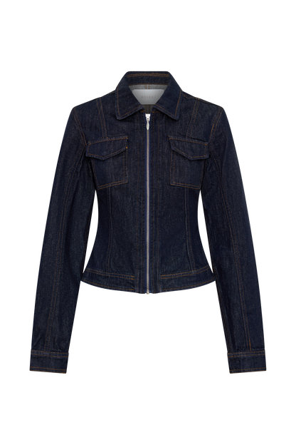 Cierra Cinched Jacket Top - Washed Indigo Blue