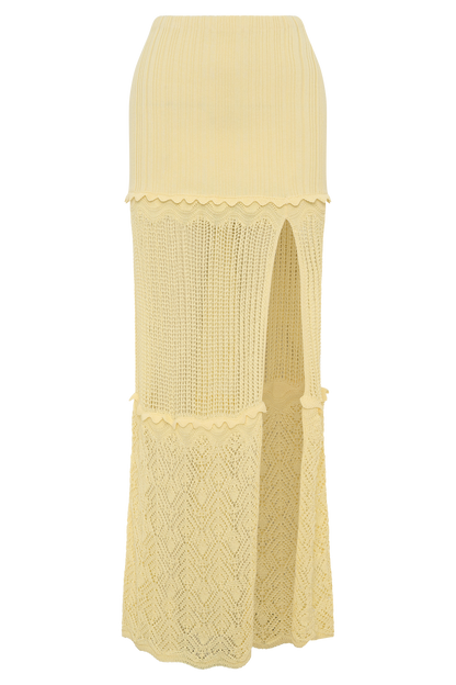 Coleene Pointelle Knit Maxi Skirt - Lemon
