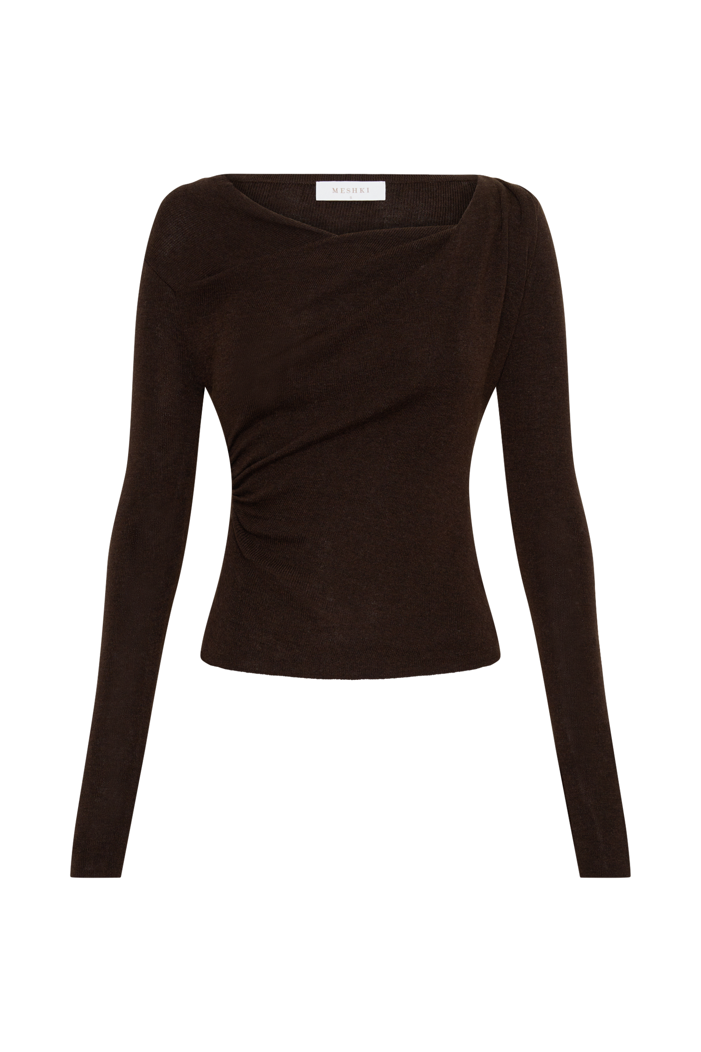 Culver Draped Twist Knit Top - Chocolate