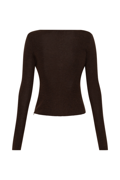 Culver Draped Twist Knit Top - Chocolate