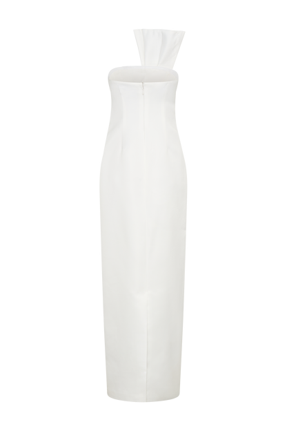 Cyrill Strapless Satin Structured Maxi Dress - White