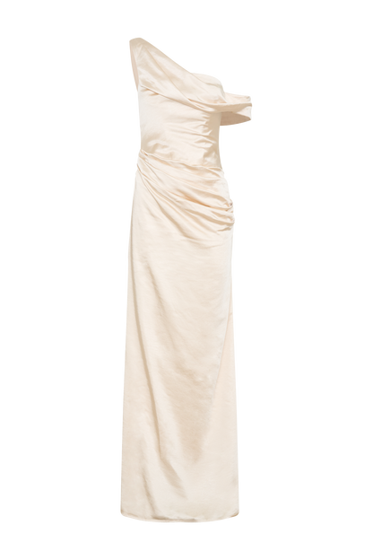 Dalia Off Shoulder Satin Maxi Dress - Blush Gold