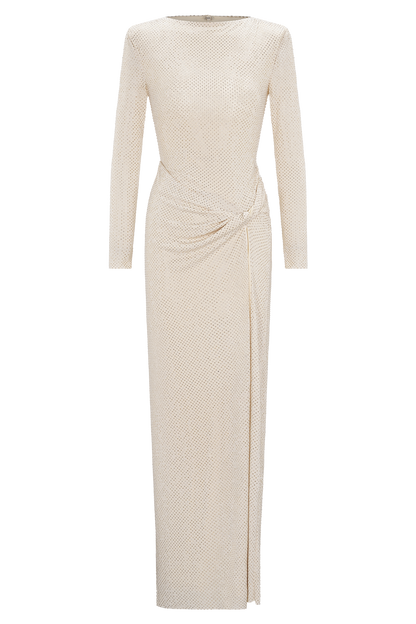 Deanna Long Sleeve Diamante Maxi Dress - Gold
