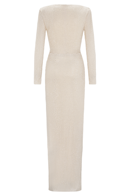 Deanna Long Sleeve Diamante Maxi Dress - Gold