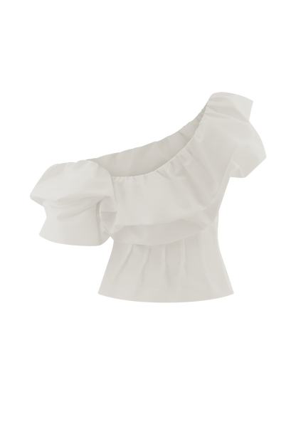 Debbie One Shoulder Bubble Top - White