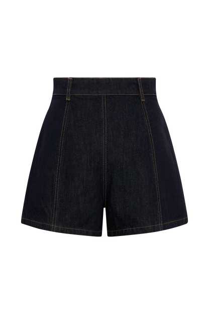 Demi High Waisted Denim Shorts - Washed Indigo Blue