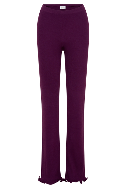 Diya Ribbed High Waisted Pants With Wire Hem - Plum