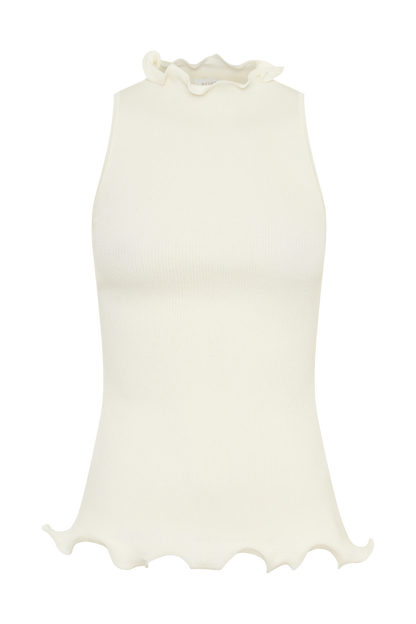 Diya Ribbed Sleeveless Top With Wire Hem - Ivory