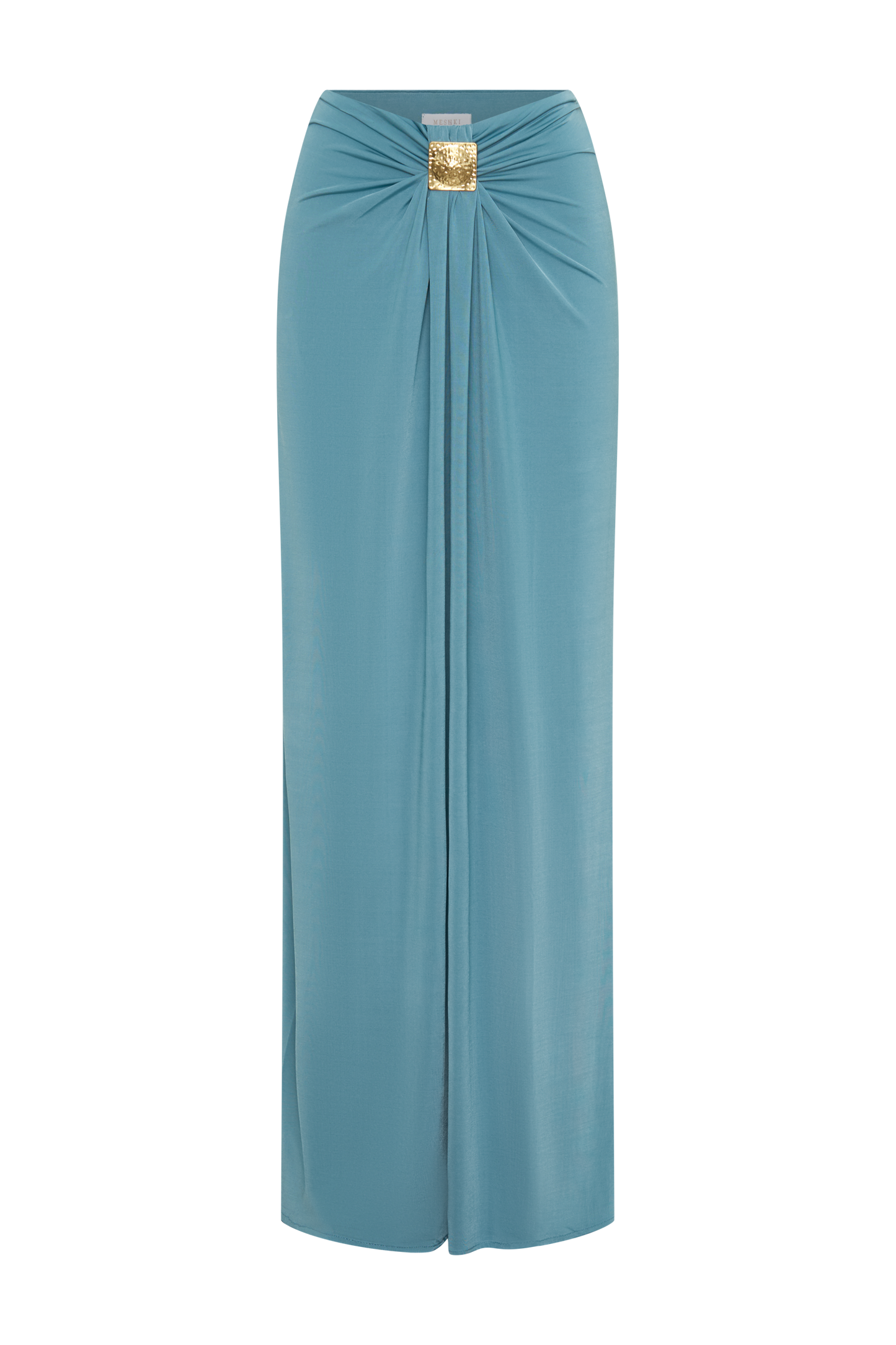 Erina Slinky Ruched Maxi Skirt With Hardware - Teal