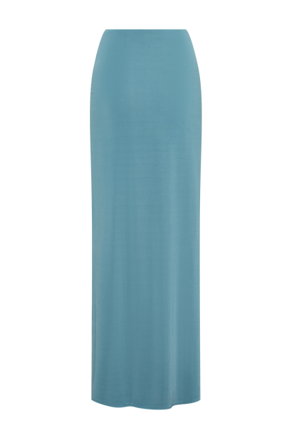 Erina Slinky Ruched Maxi Skirt With Hardware - Teal