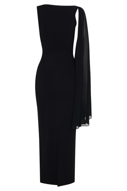 Farid Bandage Maxi Dress With Chiffon - Black