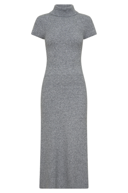 Goldie High Neck Knit Midi Dress - Grey Marle
