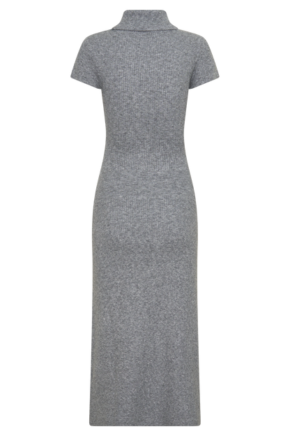 Goldie High Neck Knit Midi Dress - Grey Marle