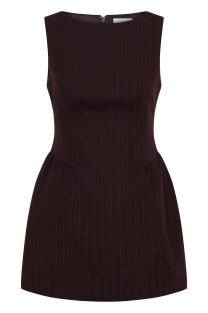 Hallie Boat Neck Mini Dress - Plum Pinstripe