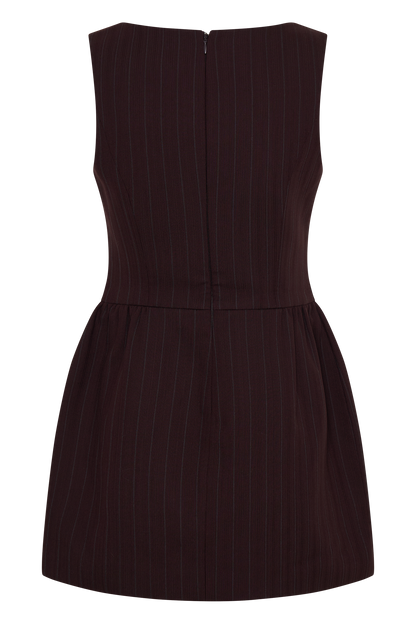 Hallie Boat Neck Mini Dress - Plum Pinstripe