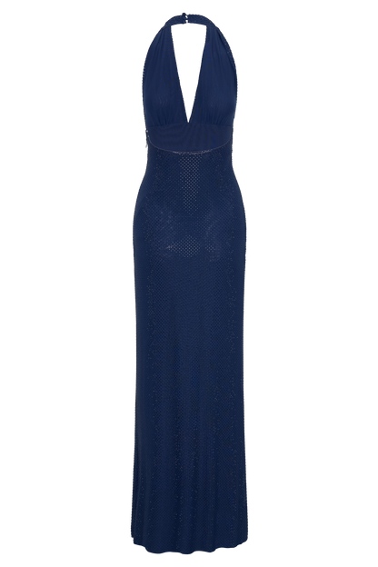 Harriet Halter Neck Diamante Maxi Dress - Navy