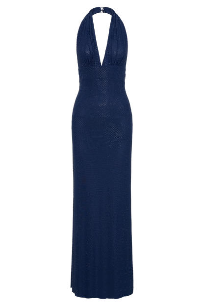 Harriet Halter Neck Diamante Maxi Dress - Navy