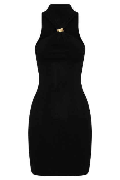 Hector Halter Neck Knit Mini Dress - Black