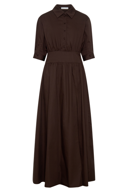 Isolde Long Sleeve Cotton Maxi Dress - Dark Chocolate